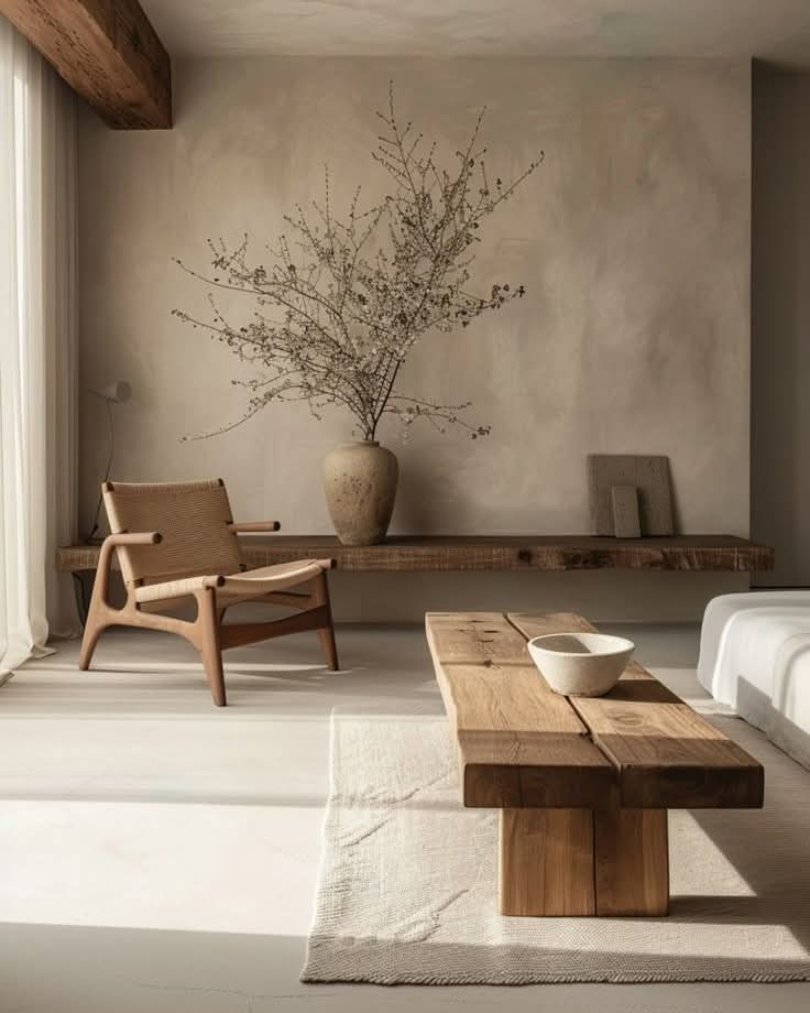 Minimalist Living Space with Rustic Wooden Elements