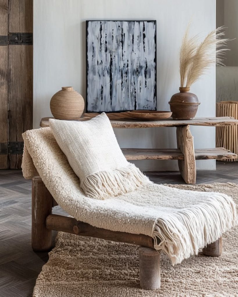 Cozy Rustic Nook with Earthy Textures and Organic Decor