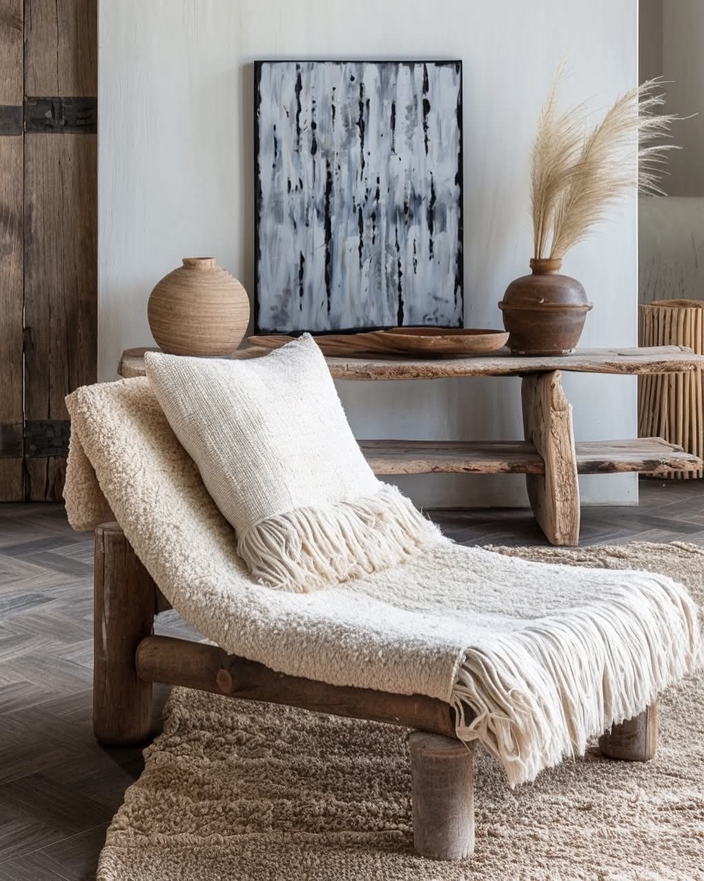 Cozy Rustic Nook with Earthy Textures and Organic Decor