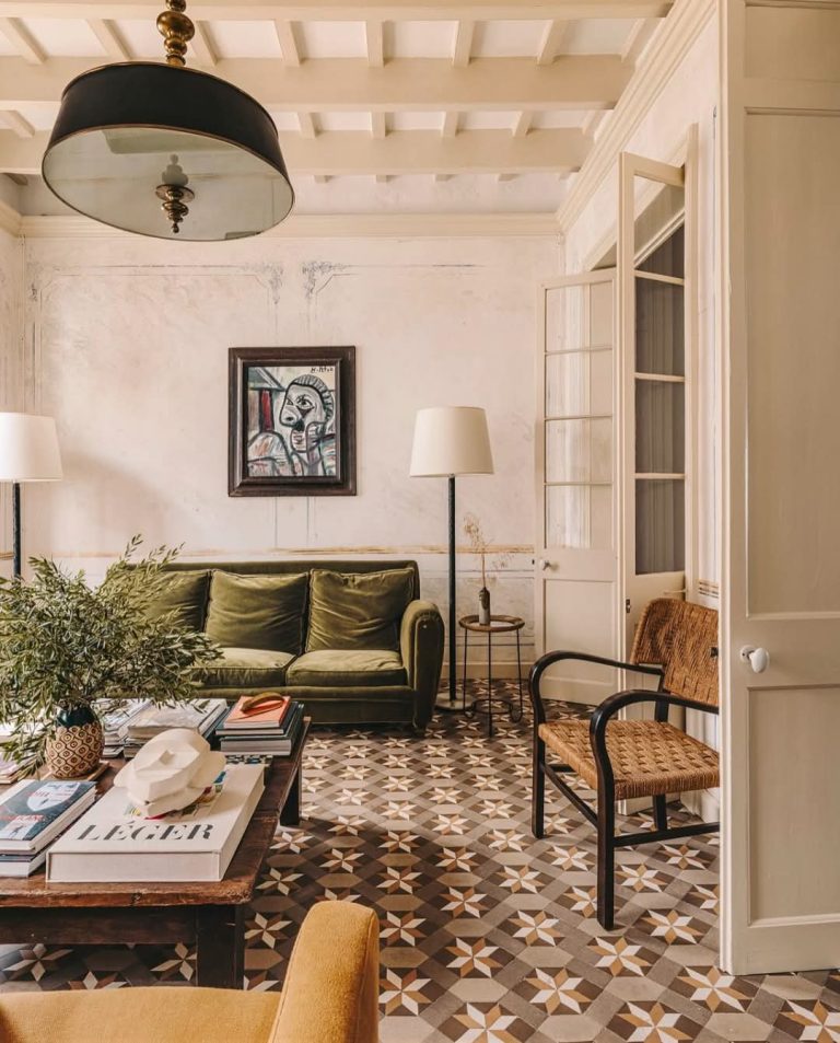 Eclectic Living Room with Vintage Charm and Artistic Flair