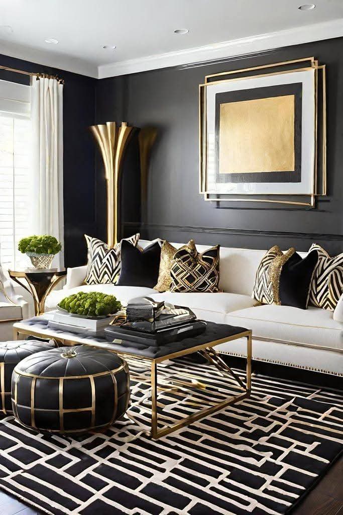 Luxurious Black and Gold Living Room Design