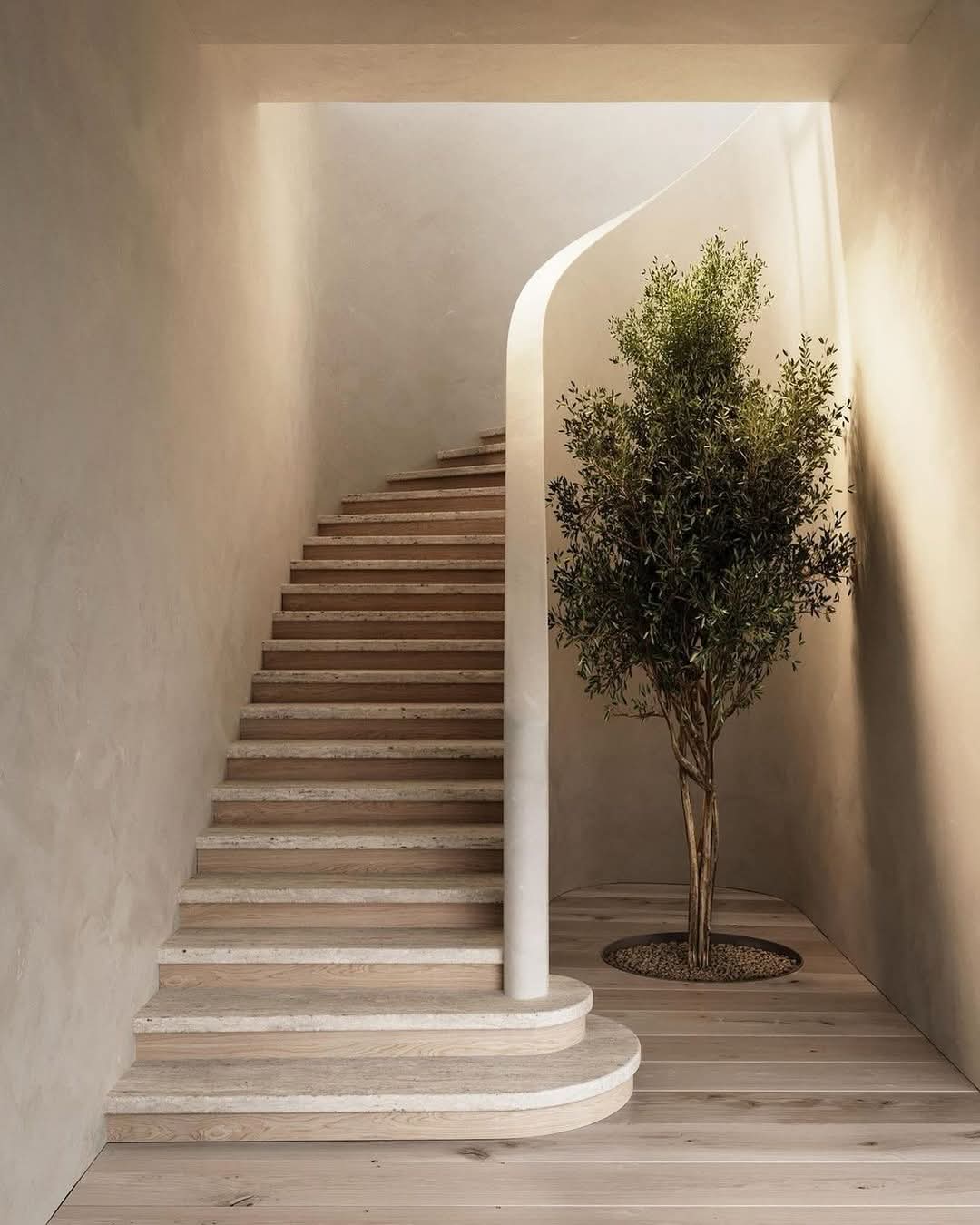 Minimalist Staircase with Indoor Natural Accents