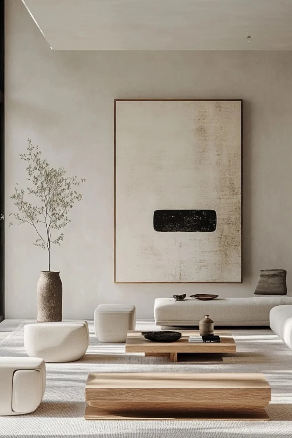 Serene Living Room with Modern Abstract Art