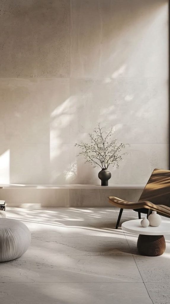 Tranquil Minimalist Space with Natural Light and Earthy Tones