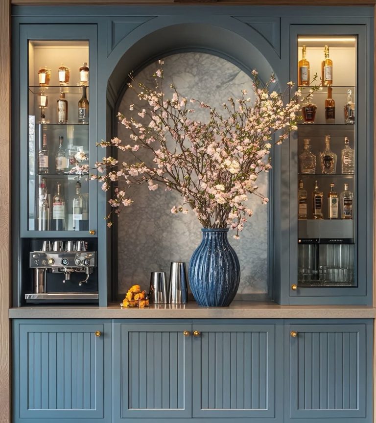 Classic Home Bar with Blue Elegance