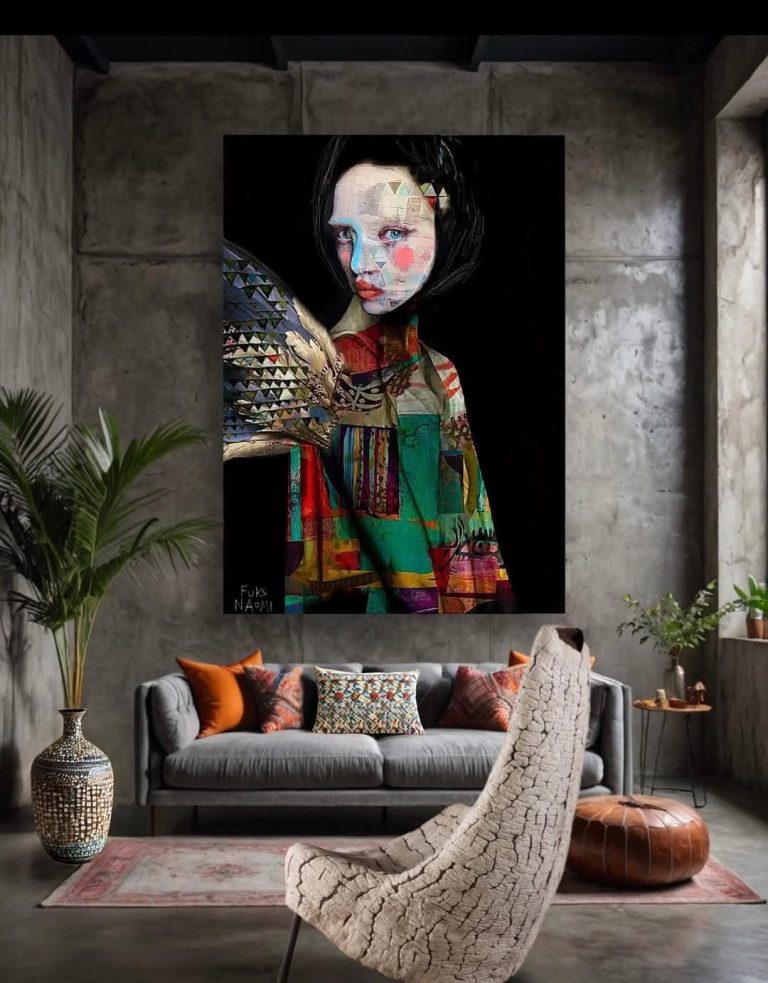 Industrial Chic Living Room with Vibrant Artwork